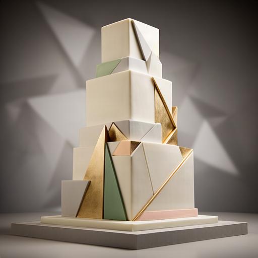 Moderne showtaart met geometrische lagen en goudaccenten voor een feest in Parkstad